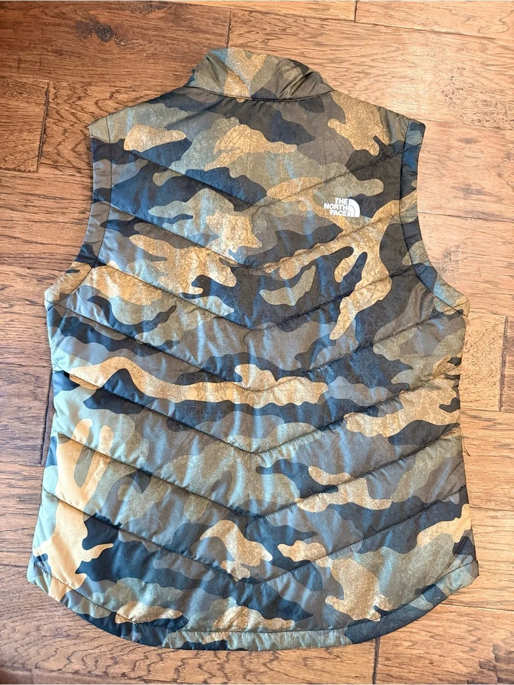 The North Face Camo Puffer Vest in Green and Tan